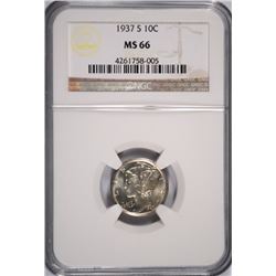 1937-S MERCURY DIME, NGC MS-66