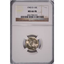 1943-D MERCURY DIME, NGC MS-66 FULL BANDS