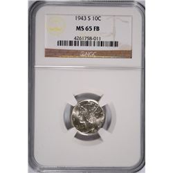 1943-S MERCURY DIME, NGC MS-65 FULL BANDS