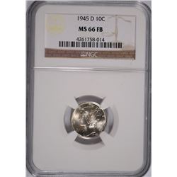 1945-D MERCURY DIME, NGC MS-66 FULL BANDS