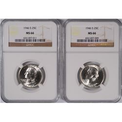 LOT OF ( 2 ) 1946-S WASHINGTON QUARTERS, NGC MS-66