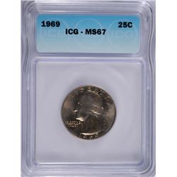 1969 WASHINGTON QUARTER, ICG MS-67 LISTS  IN PRICE GUIDE FOR $4750.00