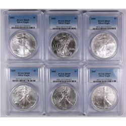 2002, 2003, 2004, 2005, 2006 & 2007 AMERICAN SILVER EAGLES, ALL PCGS MS-69!