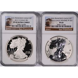 2012-S AMERICAN SILVER EAGLE SET, NGC REVERSE PROOF PF-69 & PF-69 ULTRA CAMEO