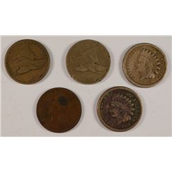 (5) INDIAN HEAD CENTS (58 SL, 58 LL, 62, 63, 65)