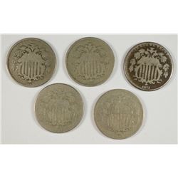 (5) SHIELD NICKELS (66, 67, 68, 73, 74)