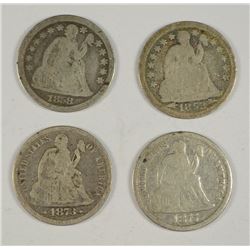 (4) SEATED DIMES (53, 58, 73, 75)