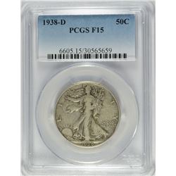 1938-D WALKING LIBERTY HALF DOLLAR PCGS FINE-15