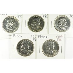 (5) 1959 PROOF FRANKLIN HALF DOLLARS