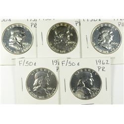 (5) PROOF FRANKLIN HALF DOLLARS (58, 59, 60, 61, 62)