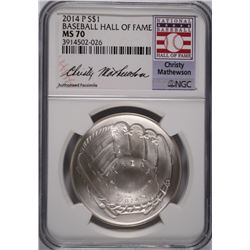 2014 BASEBALL HALL OF FAME COMMEM SILVER DOLLAR NGC MS-70 CHRISTY MATHEWSON