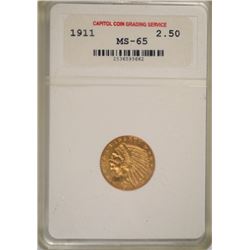 1911 $2.50 GOLD INDIAN, CCGS MS-65