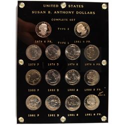 SUSAN B ANTHONY DOLLAR SET COMPLETE IN CAPITAL PLASTIC 14 COINS GEM BU + PROOF