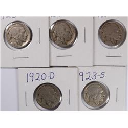 1920-D, 1923-S, 1923-S, 1924-D & 1925-D BUFFALO NICKELS