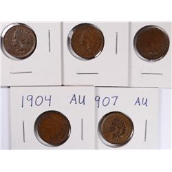 1900 AU, 1902 AU, 1903 AU, 1904 AU, & 1907 AU INDIAN CENTS