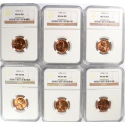 3 1954-S & 3 55-S LINCOLN CENTS NGC MS-66 RD
