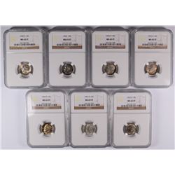 LOT OF (7) ROOSEVELT DIMES NGC MS-65 FT: 48-D, 52, 52-D, 53-D, 55-D, 62-D, 63-D