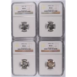 (4) ROOSEVELT DIMES, NGC MS-66: 1954-S, (2) 1958-D & 1963