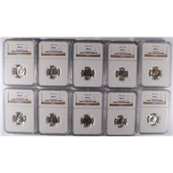 LOT OF ( 10 ) 1955-S ROOSEVELT DIMES, NGC MS-66