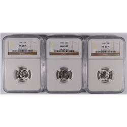 LOT OF ( 3 ) 1956 ROOSEVELT DIMES, NGC MS-65 FULL TORCH
