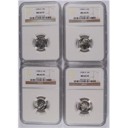 (4 ) 1958-D ROOSEVELT DIMES, NGC MS-65 FULL TORCH
