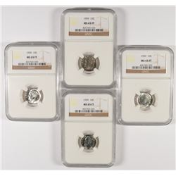 ( 4 ) 1959 ROOSEVELT DIMES, NGC MS-65 FULL TORCH