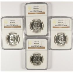 LOT OF ( 4 ) 1958-D FRANKLIN HALF DOLLARS, NGC MS-64 FBL TOUGH!!