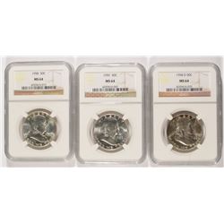 1958, 58-D & 59 FRANKLIN HALF DOLLARS, NGC MS-64