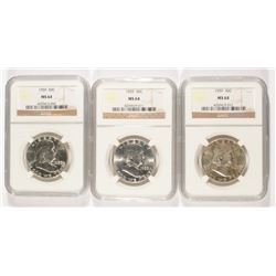 LOT OF ( 3 ) 1959 FRANKLIN HALF DOLLARS, NGC MS-64