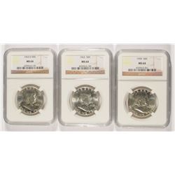 1959, 63 & 63-D FRANKLIN HALF DOLLAR, NGC MS-64