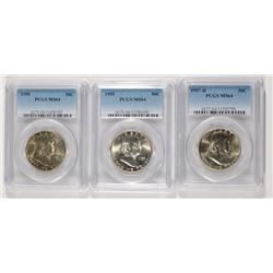 1957-D & 2 55 FRANKLIN HALVES PCGS MS-64
