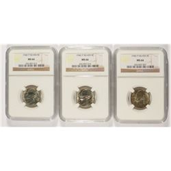 LOT OF ( 3 ) 1942-P SILVER JEFFERSON NICKELS, NGC MS-66