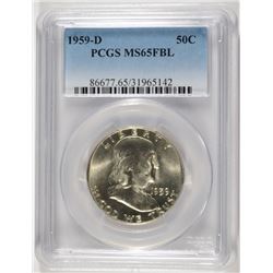 1959-D FRANKLIN HALF DOLLAR, PCGS MS-65 FBL