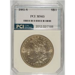 1881-S MORGAN SILVER DOLLAR, PCI MS-65 GEM  WHITE!