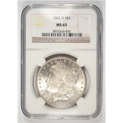 1883-O MORGAN SILVER DOLLAR, NGC MS-65 GEM, SUPERB!