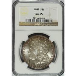 1887 MORGAN SILVER DOLLAR, NGC MS-65 GEM !!