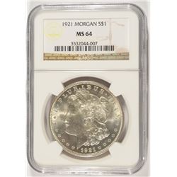 1921 MORGAN SILVER DOLLAR, NGC MS-64