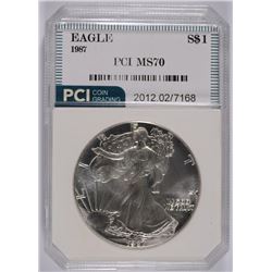 1987 AMERICAN SILVER EAGLE, PCI MS-70 PERFECT RARE! BOOKS FOR $2500.00