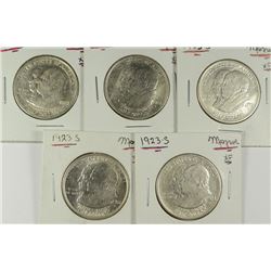 (5) 1923-S MONROE COMMEN HALF DOLLARS XF'S