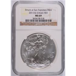 2011 (S) SILVER AMERICAN EAGLE NGC MS-69