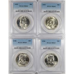 2 1955, & 2 58 FRANKLIN HALVES PCGS MS-64