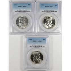 1956 & 2 55 FRANKLIN HALF DOLLARS, PCGS MS-64