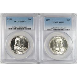 1955 & 58 FRANKLIN HALVES PCGS MS-65