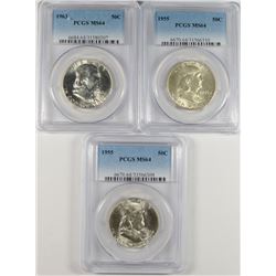 1963 & 2 1955 FRANKLIN HALVES PCGS MS-64