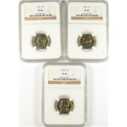 LOT OF (3) PROOF JEFFERSON NICKELS: 1956 NGC PF-67, 59 NGC PF-67 & 61 NGC PF-66