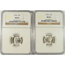 1943 & 1943-S MERCURY DIMES, NGC MS-66
