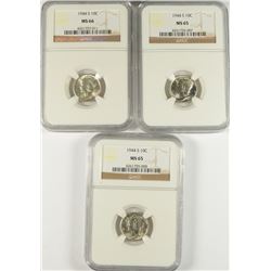 ( 3 ) 1944-S MERCURY DIMES: ( 2 ) NGC MS-65 & ( 1 ) NGC MS-66