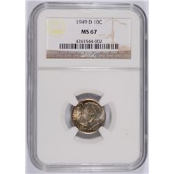 1949-D ROOSEVELT DIME, NGC MS-67 NICE!