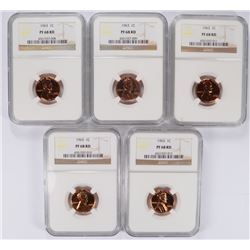 LOT OF ( 5 ) 1963 LINCOLN CENTS, NGC PROOF-68