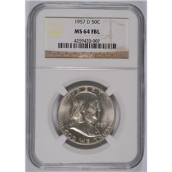 1957-D FRANKLIN HALF DOLLAR, NGC MS-64 FBL